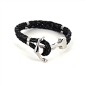 Pulsera Acero y Cuero Negro con Ancla