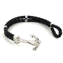 Pulsera Acero y Cuero Negro con Ancla