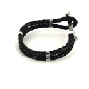 Pulsera Acero y Cuero Trenzado Negro con Ancla