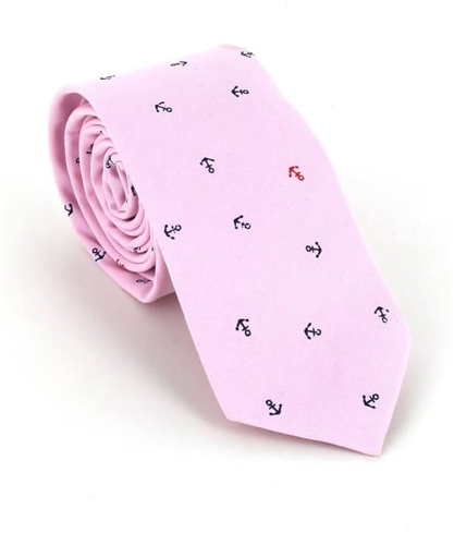 Cravatta Stretta con Ancore Rosa