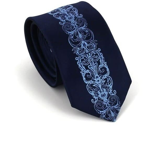 Cravatta Slim a Righe Verticali Blu