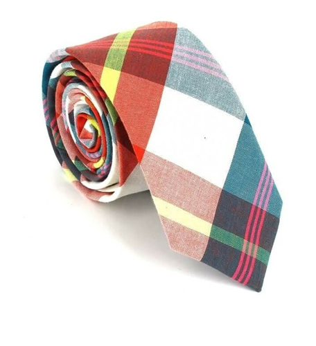 Cravatta stretta a quadri multicolori
