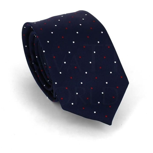 Cravatta slim a pois blu scuro
