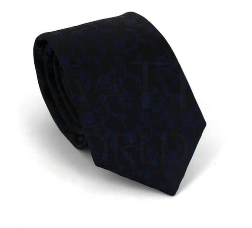 Cravatta Stretta Stampata Blu Scuro e Nera