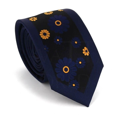 Cravatta Slim Stampata Fiori Blu
