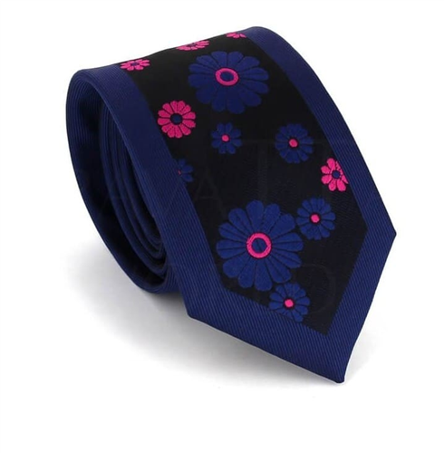 Cravatta Slim Stampata Fiori Blu
