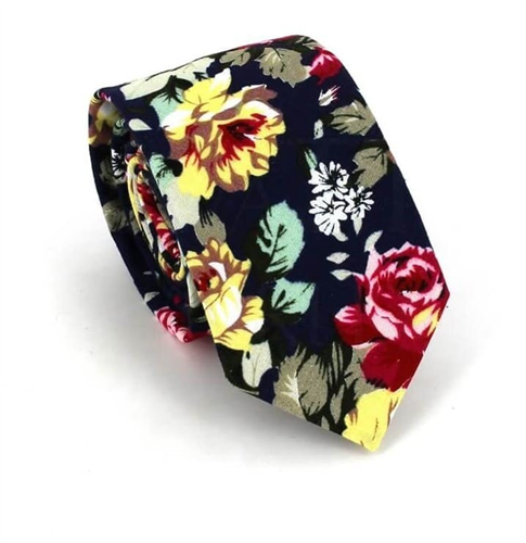 Cravatta Slim Fiori Blu Navy