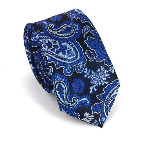 Cravatta Stretta Paisley Blu