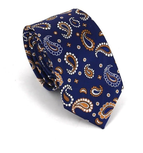 Cravatta Stretta Paisley Blu Navy