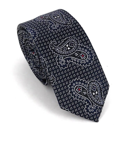 Cravatta Stretta Paisley Blu Scuro e Nera