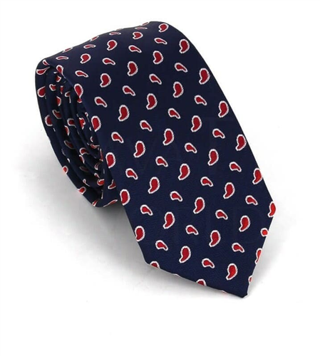 Cravatta Stretta Paisley Blu Navy e Rosso