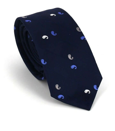 Cravatta Stretta Paisley Blu Scuro
