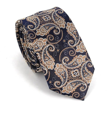 Cravatta Stretta Paisley Blu e Oro