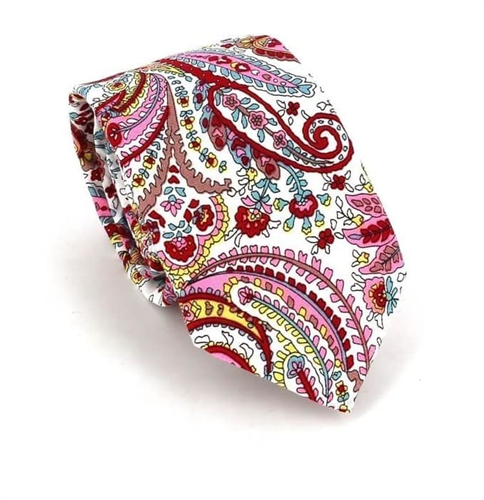 Cravatta Stretta Paisley Bianca e Rossa