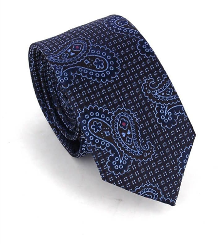 Cravatta stretta Paisley celeste e marrone