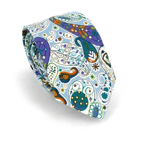 Cravatta Stretta Paisley Celeste e Verde