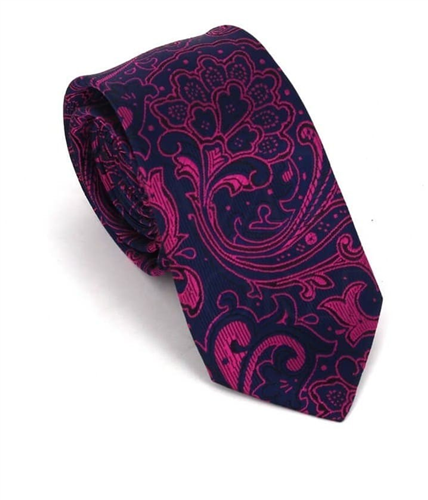 Cravatta Stretta Paisley Fucsia e Blu Navy