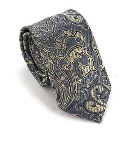 Cravatta Stretta Paisley Grigia