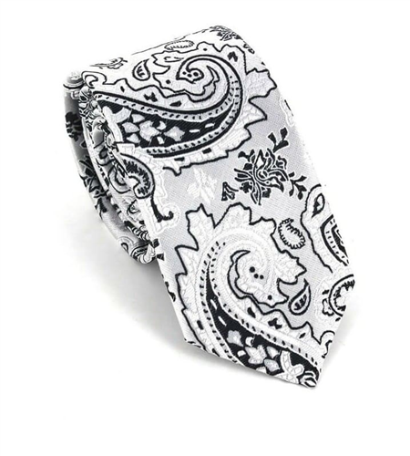 Cravatta Stretta Paisley Grigio Argento