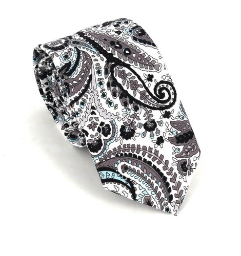 Cravatta Stretta Paisley Nera e Bianca