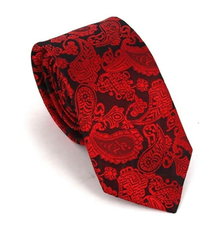 Cravatta Stretta Paisley Nera e Rossa