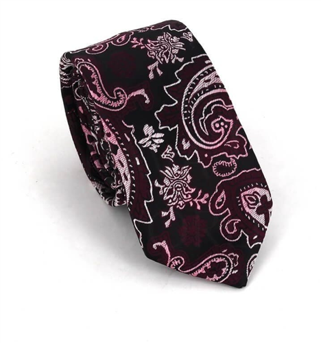 Cravatta Stretta Paisley Rosso Bordeaux