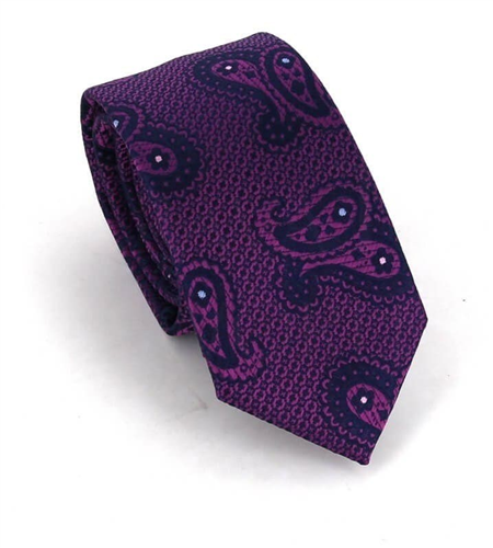 Cravatta Stretta Paisley Viola e Blu
