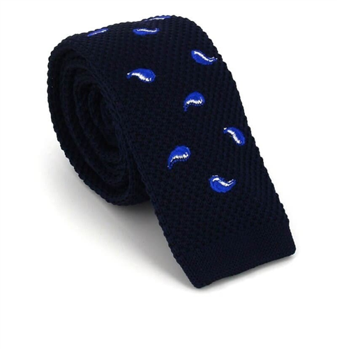 Cravatta a pois Paisley blu scuro