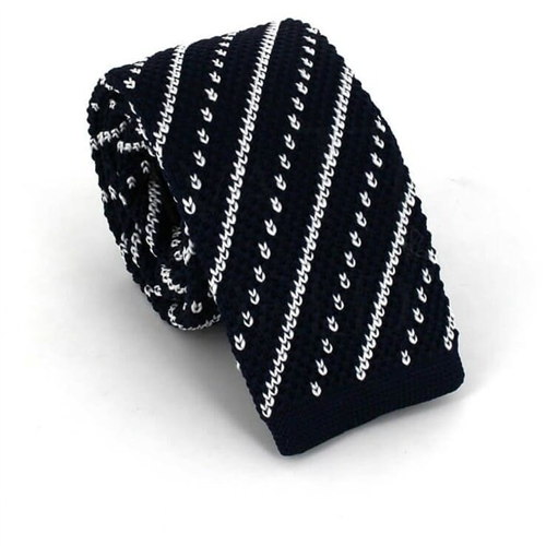 Cravatta a righe diagonali a pois blu scuro e bianchi