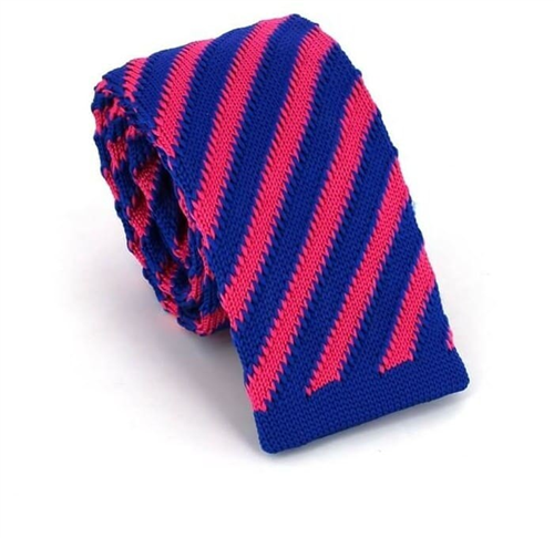 Cravatta a righe diagonali a pois blu e rosa