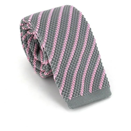 Cravatta a righe diagonali punto Grigio e Rosa