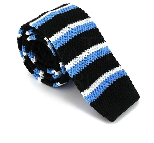 Cravatta a righe a pois nera, bianca e blu