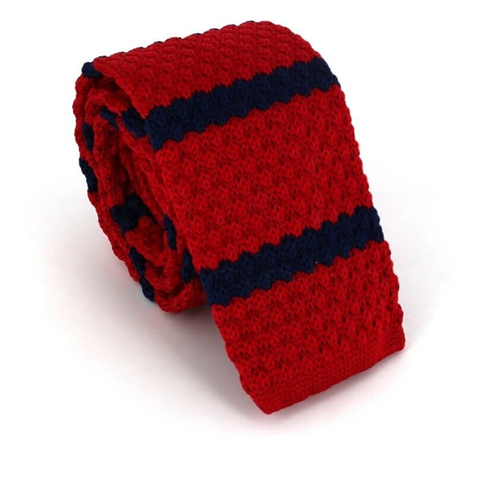 Cravatta a pois rossa a righe blu