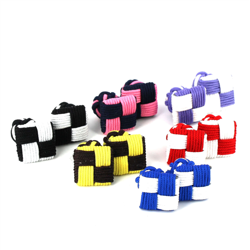 PACK DI 6 GEMELLI DA POLSINO IN PASSAMANERIA QUADRETTI BICOLOR
