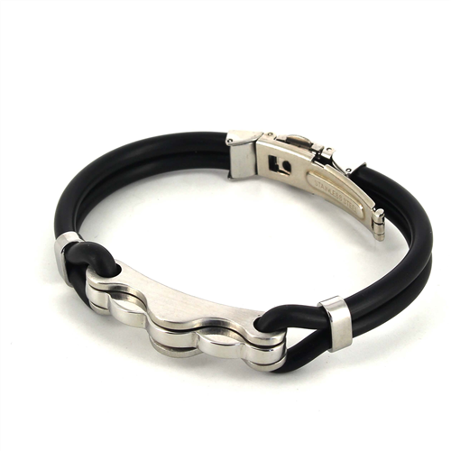 Bracciale in Acciaio e Gomma Nera