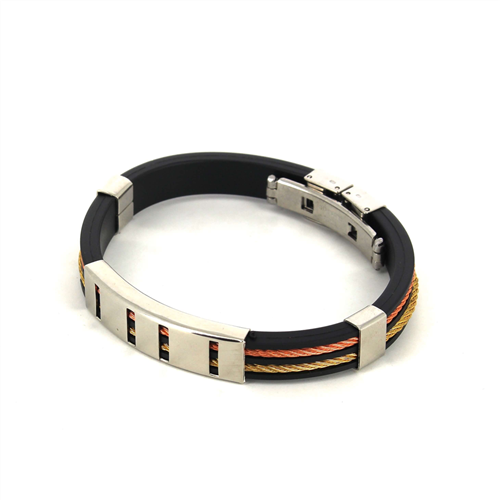 Bracciale in Acciaio e Gomma Nero e Dorato
