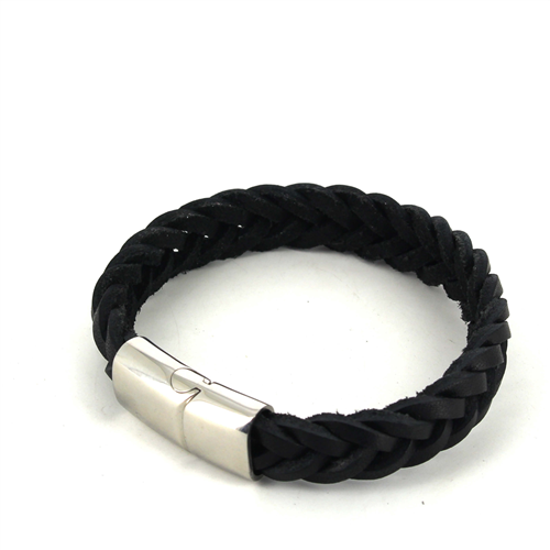 Bracciale in Acciaio e Pelle Nera