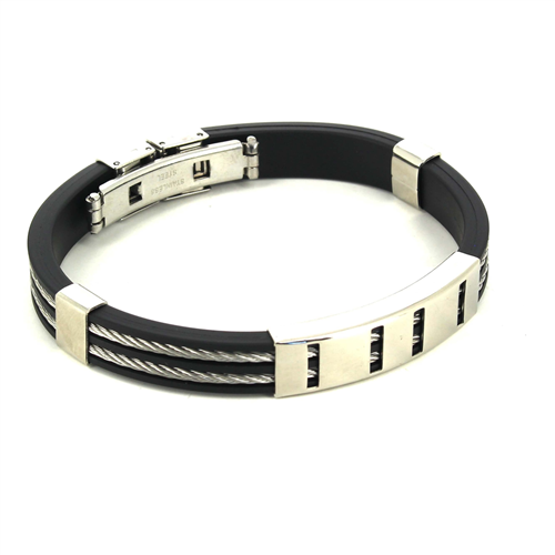 Bracciale con Corda in Acciaio e Gomma Nera I