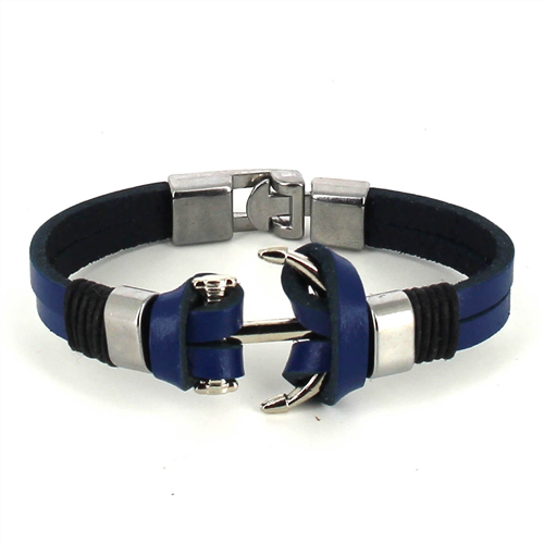 Bracciale in Pelle Blu con Ancora