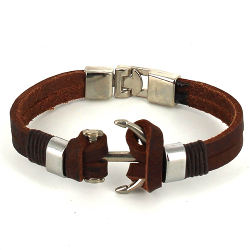 Bracciale in pelle marrone con ancora