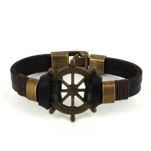 Bracciale in pelle marrone con timone