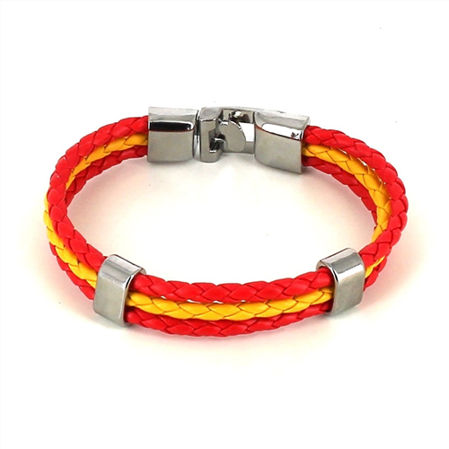 Bracciale in pelle intrecciata con bandiera spagnola