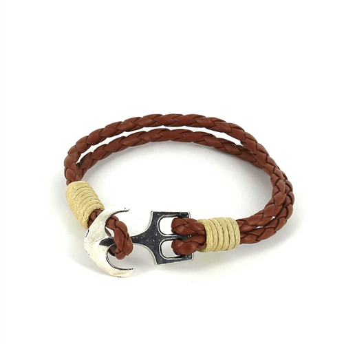 Bracciale intrecciato in pelle con ancora