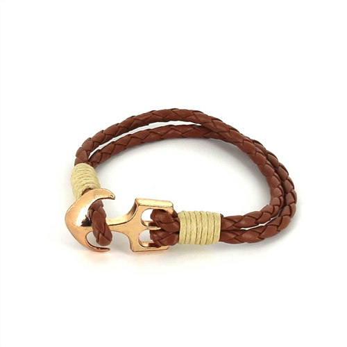 Bracciale intrecciato in pelle con ancora