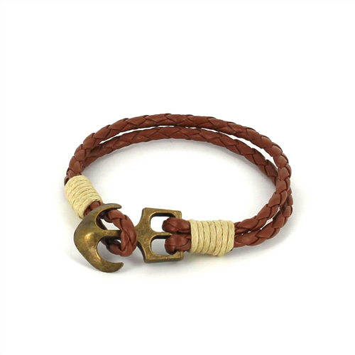 Bracciale intrecciato in pelle con ancora