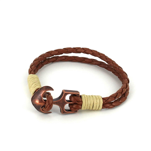 Bracciale intrecciato in pelle con ancora