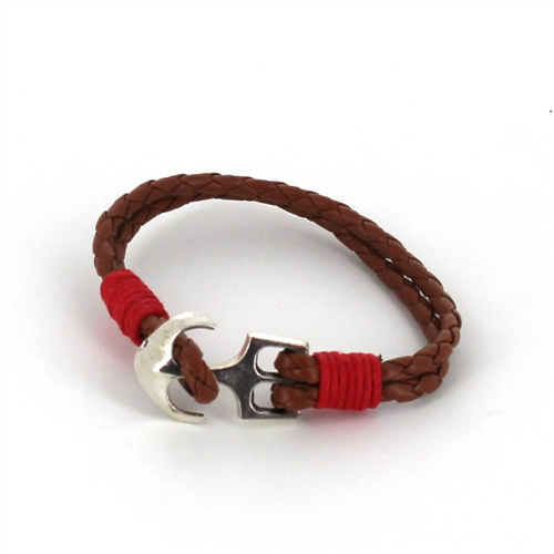 Bracciale intrecciato in pelle con ancora
