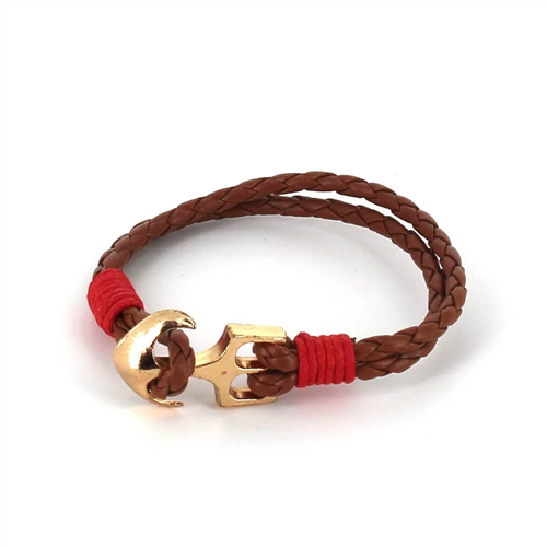 Bracciale intrecciato in pelle con ancora