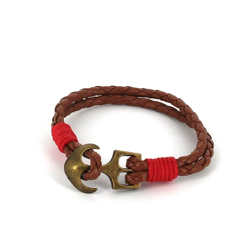 Bracciale intrecciato in pelle con ancora