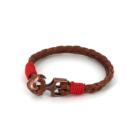 Bracciale intrecciato in pelle con ancora